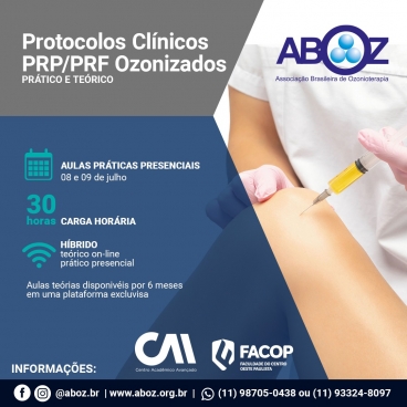 Curso Protocolos Clínicos PRP / PRF Ozonizados - Práticas dias 08 e 09 de julho 2023