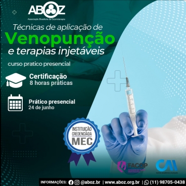 Curso de Técnicas para Aplicação de Venopunção e Terapias Injetáveis dia 24 de junho de 2023