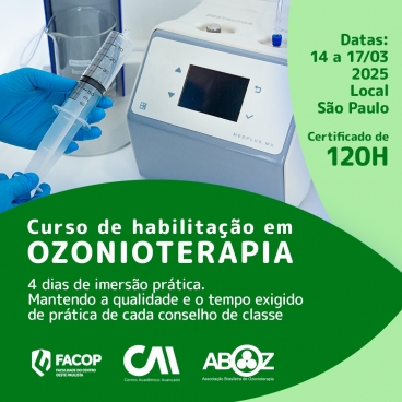Curso Habilitação em Ozonioterapia 120h - Aulas Práticas de 14 a 17 de março 2025