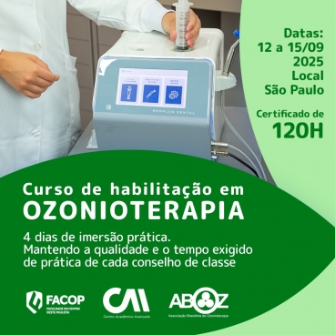 Curso Habilitação em Ozonioterapia 120h - Aulas Práticas de 12 a 15 setembro 2025