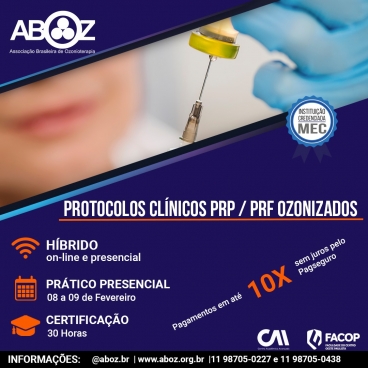 Curso Protocolos Clínicos PRP / PRF Ozonizados - Práticas dias 08 e 09 de fevereiro 2025