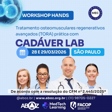 Workshop Hands: Tratamento Osteomusculares Regenerativos Avançados (TORA) com Ozônio Prática com Cadáver Fresco dias 28 e 29 de março de 2026