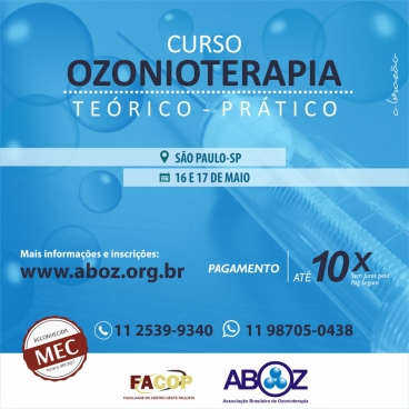 Curso em Ozonoterapia Estudo em Grupo - Aulas Práticas - dias 16 e 17 de maio de 2020 - Reconhecido pelo MEC