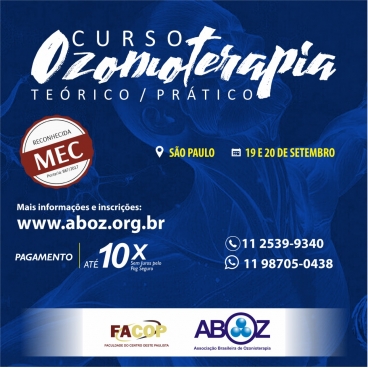 Curso em Ozonoterapia 20 horas - Aulas Teóricas e Práticas - dias 19 e 20 de setembro de 2020